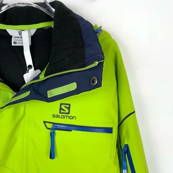 017303 Salomon green logo letter print lapel hooded zipper multi-pocket jacket S